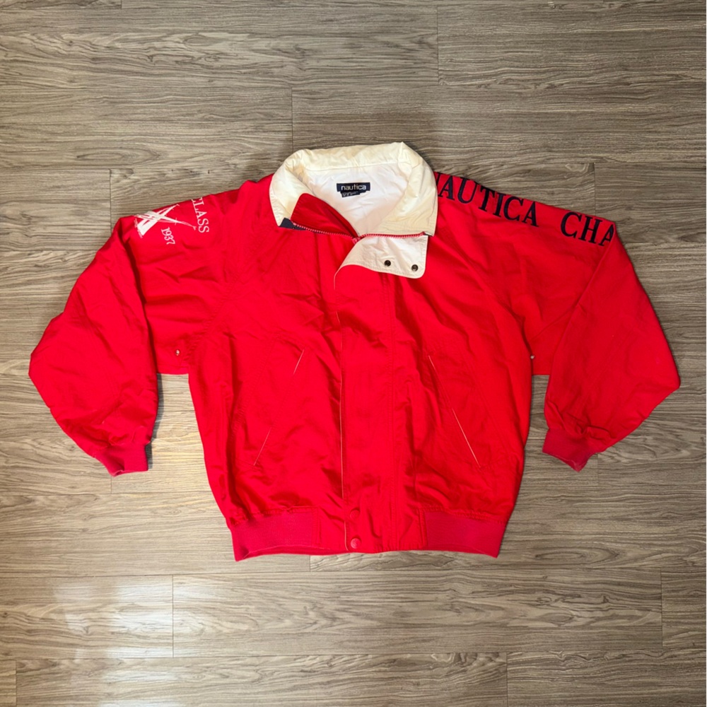 Vintage Nautica Jacket Mens Large Red J-Class Sailing America Challenge 90s